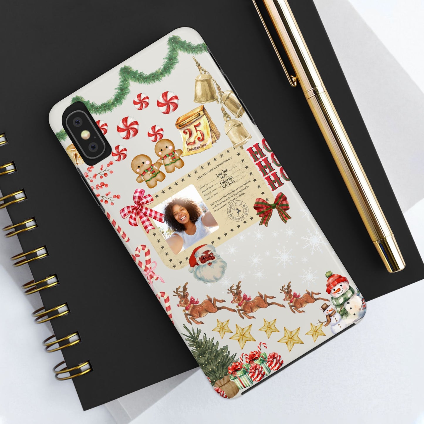 Personalized Black Santa Sleigh Rider Phone Case