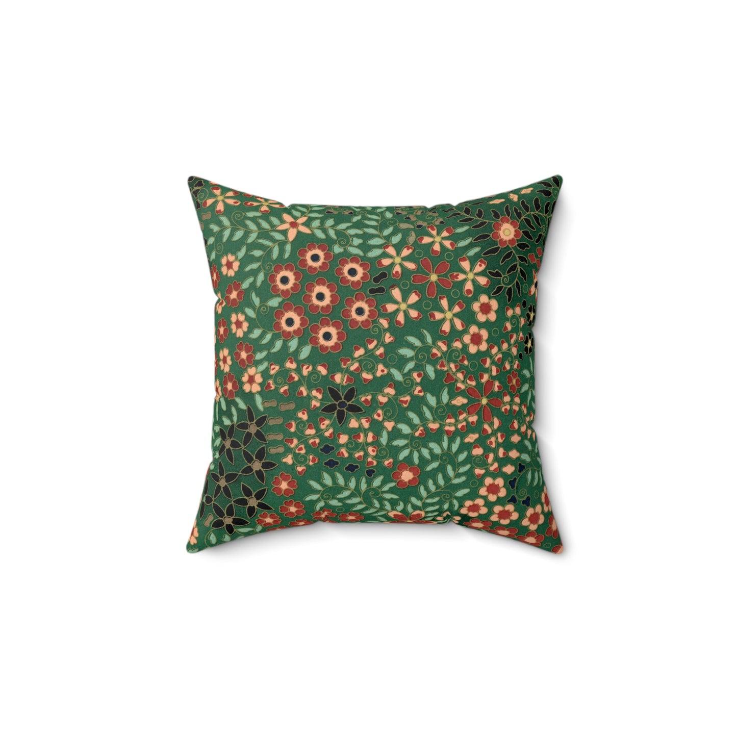 Green Floral Square Pillow