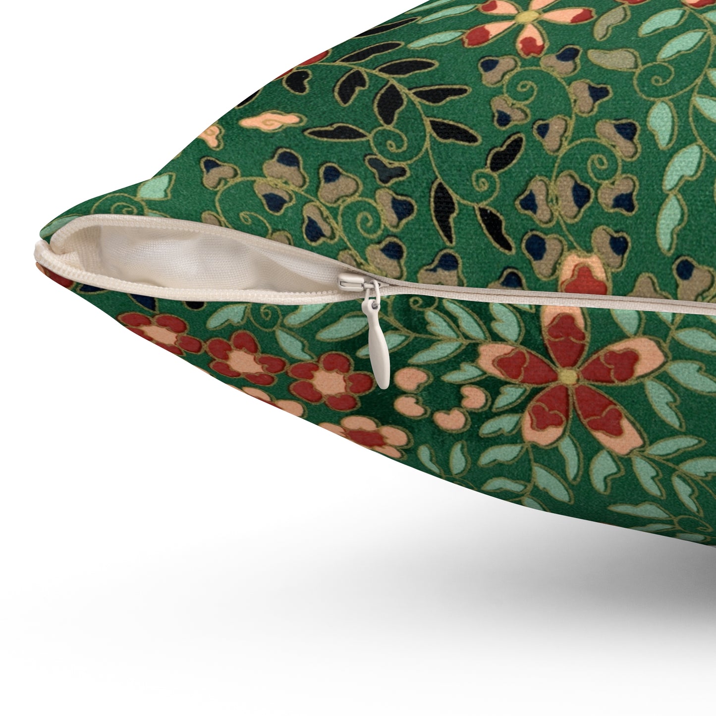 Green Floral Square Pillow