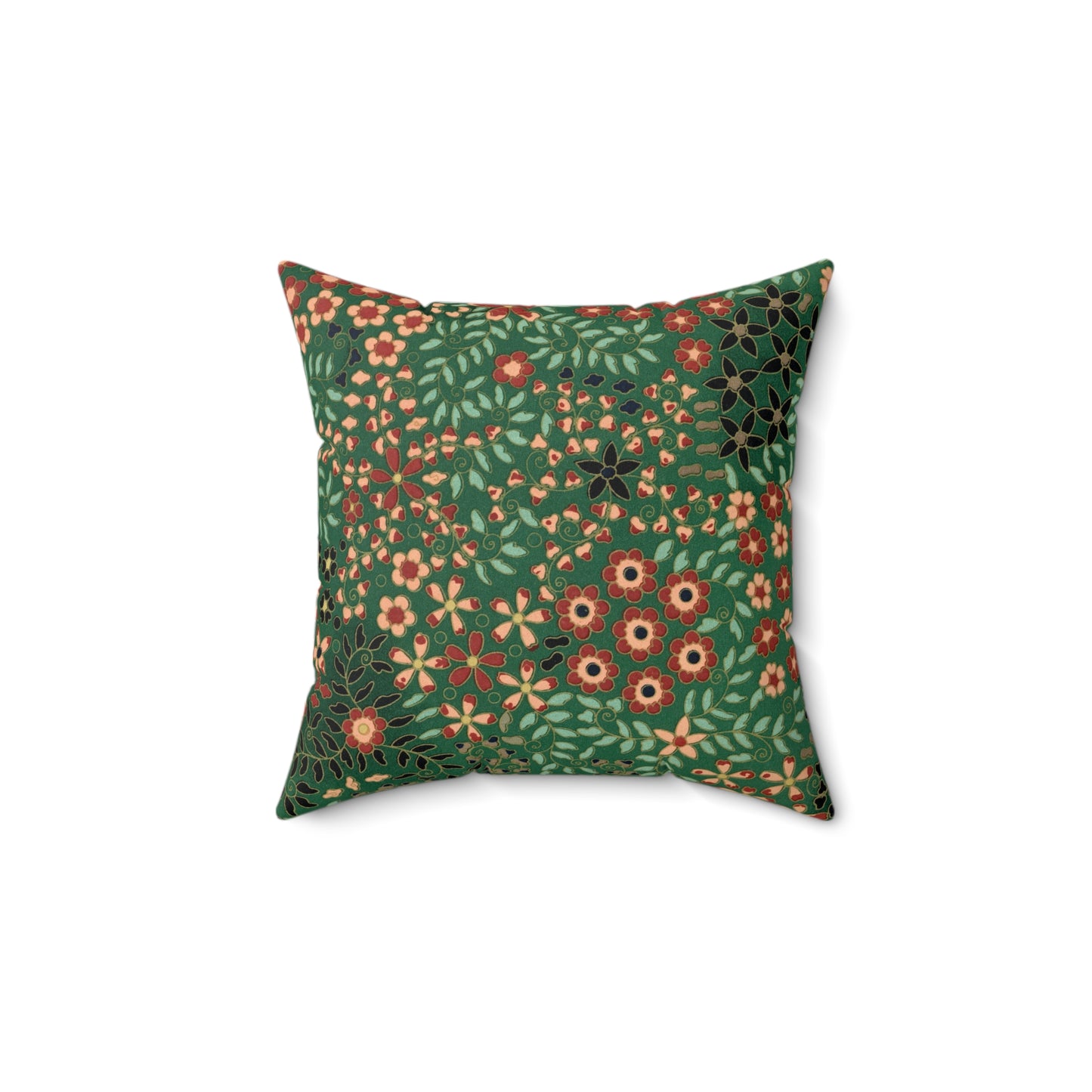 Green Floral Square Pillow